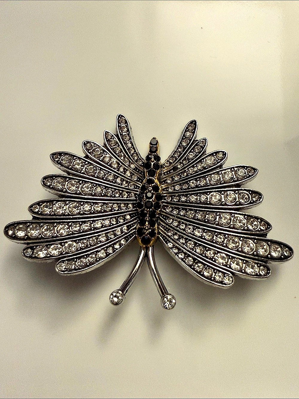 Rhinestone Dragonfly Brooch in Silver & Black Like New
